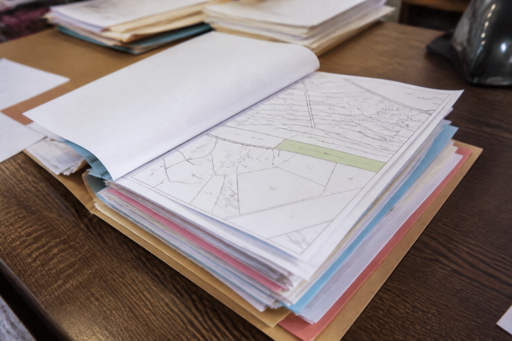 Dossier cadastral avec plan parcellaire et documents officiels