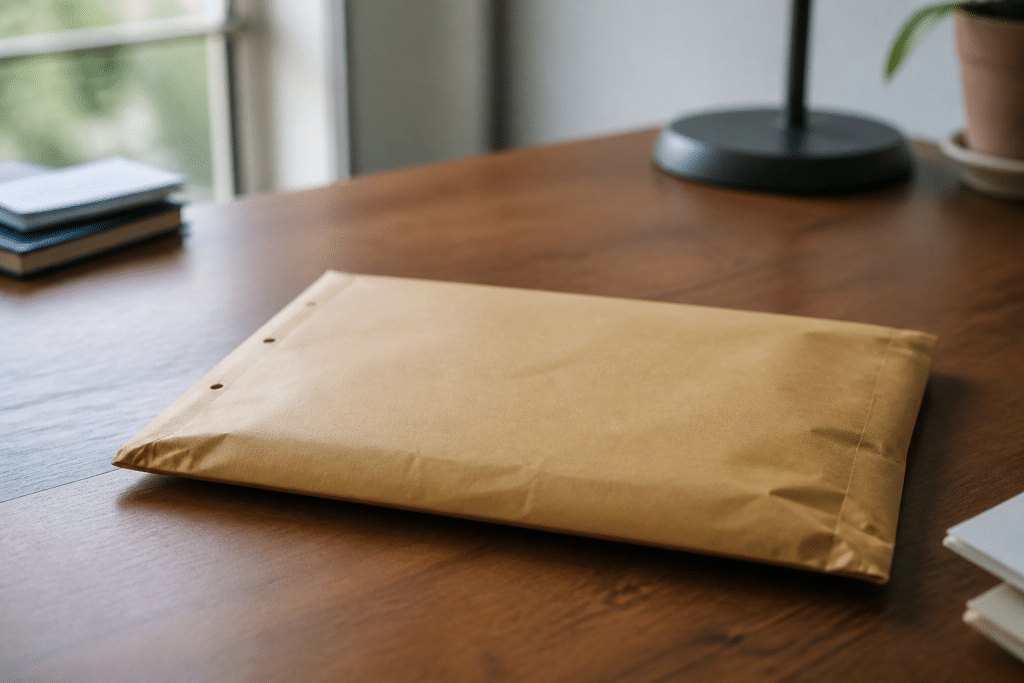 Lettre recommandée avec accusé de réception sur bureau