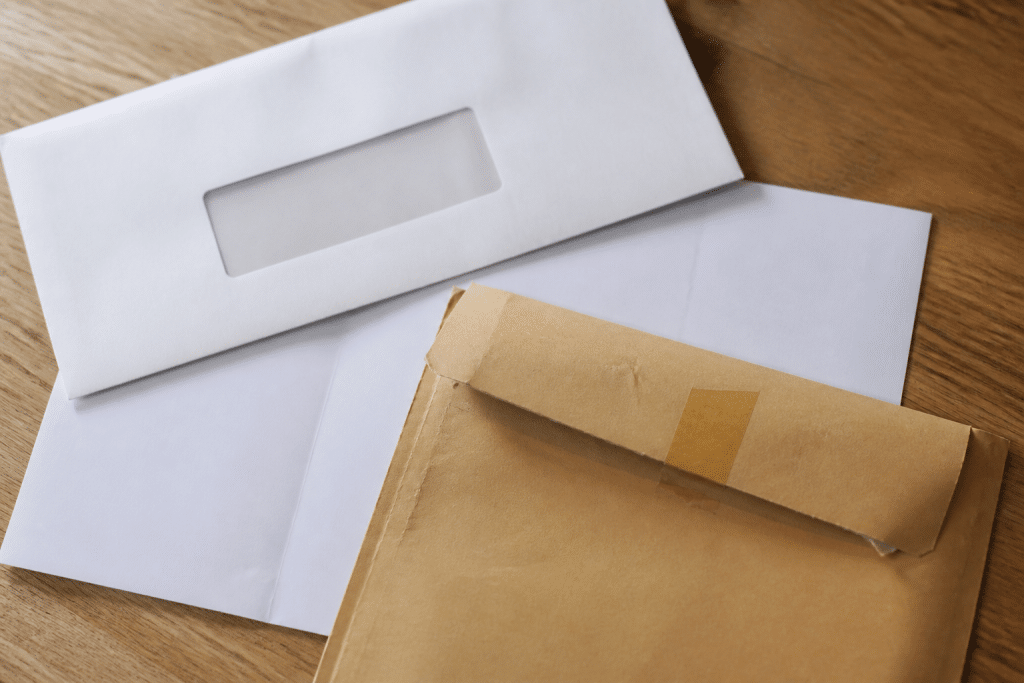 Lettre officielle avec coordonnées agence et enveloppe recommandée