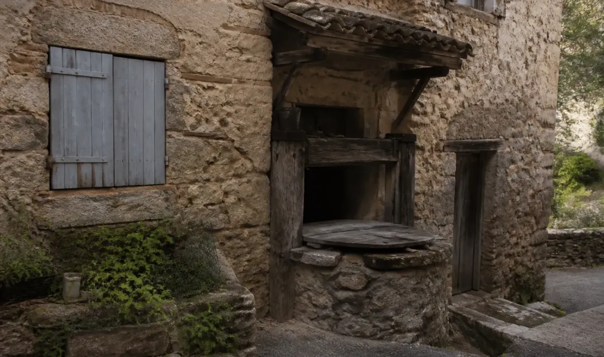 Maison avec ancien puits souterrain visible en facade