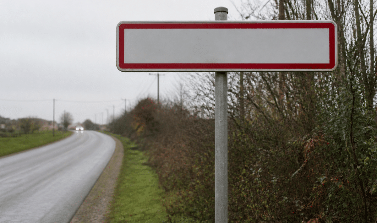 Panneau d'entrée de ville affichant le nombre d'habitants registres
