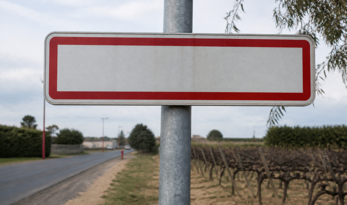 Panneau routier affichant la population de Bessan en chiffres noirs
