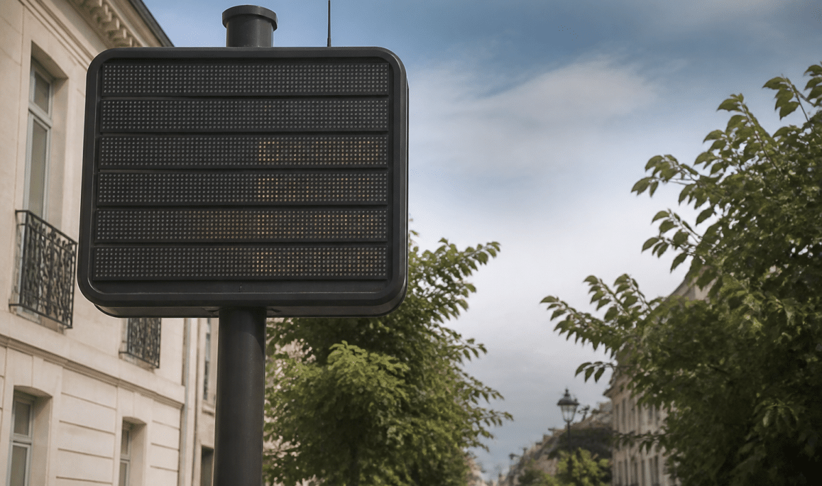 Panneau indicateur affichant population totale Le Bouscat en chiffres noirs