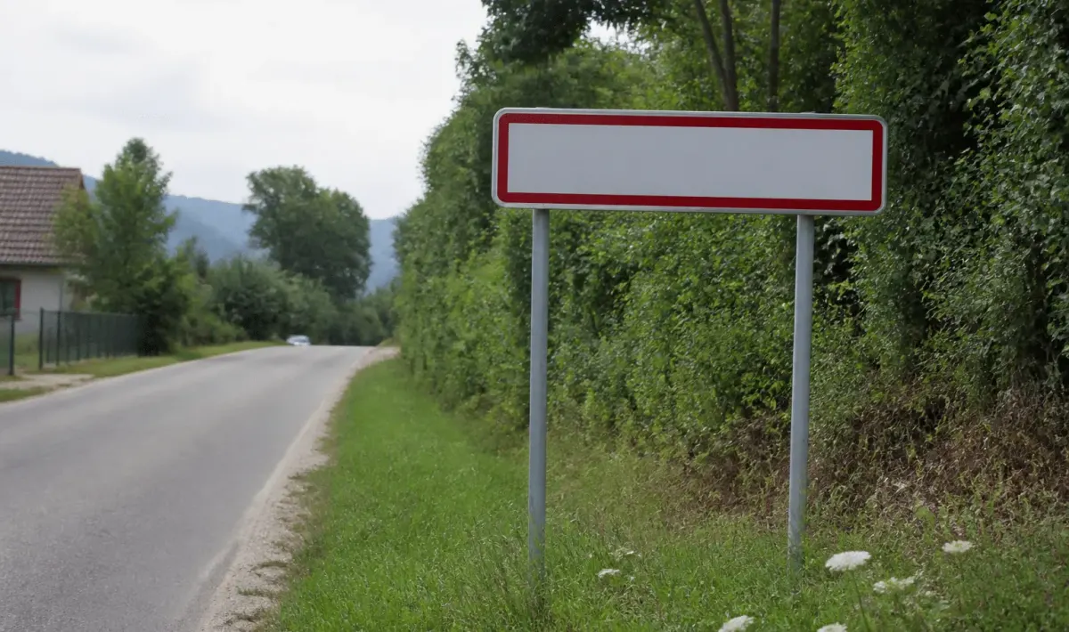 Panneau entree village affichant population residents Pers-Jussy