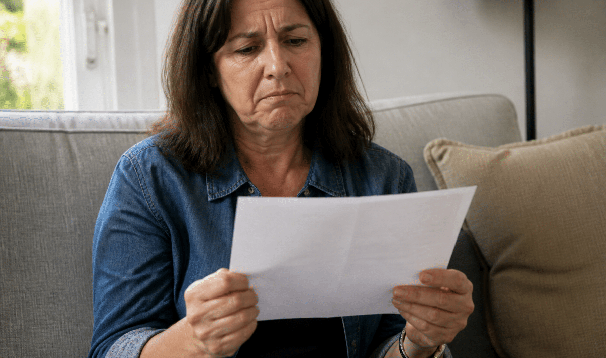 Personne tenant document immobilier avec expression douteuse et regrettable