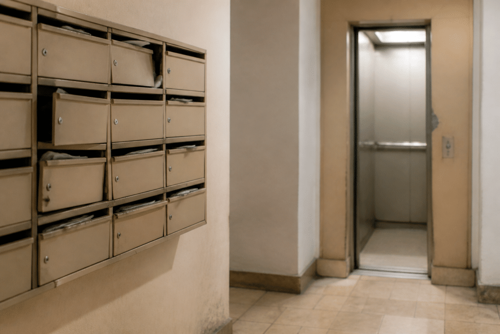Boites aux lettres endommagees et ascenseur defaillant dans immeuble